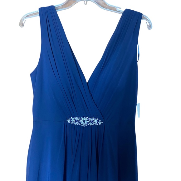 Eliza J Embellished High/Low Chiffon Dress Navy V-Neck Sleeveless Size 8 NWT